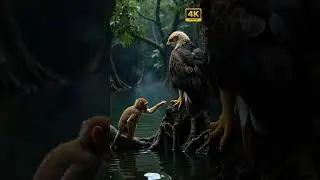 Monkey's Risky Reach: Eagle's Deadly Stare in Mangrove! #WildlifeEncounters