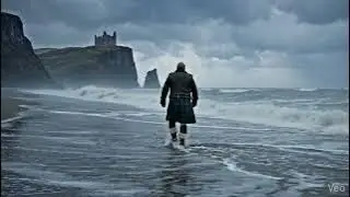 Scotsman Walking Wearing Kilt On Lunan Bay Beach On Winter History Visit To Angus Scotland