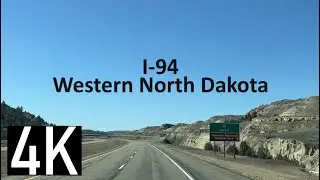 Freeway Road Tour of I-94 W in Western North Dakota in 4K - Near Theodore Roosevelt National Park