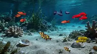 Dream Aquarium - Yellow, Red and Striped Fish - Custom Background - No Music (just bubbles)