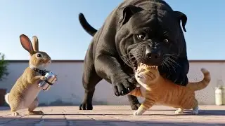 Tiny Rabbit Saves Cat From Giant Dog Attack!🐰❤️🐱