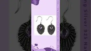 Vtg Sterling Silver 925 Natural Amethyst Open-Work Fan Dangle/Drop Earrings 3.1g