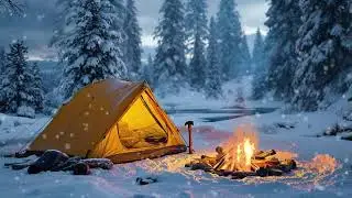 Crackling Campfire in Falling Snow ,Fire & Winter Ambience for Deep Sleep