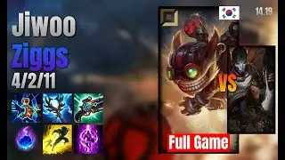 Jiwoo Adc Ziggs vs Jhin lol KR solo rank Full Game 14.19