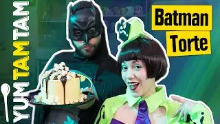 Batman-Popcorn-Torte // Mit süßem Frosting und salzigem Popcorntopping // #yumtamtam
