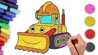 🌈How To Draw A Bulldozer🚜| Drawing & Glitter Painting For Kids | HooplaKidz How To