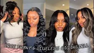 LACE FRONT WIG 🎀AND GLUELESS WIG 🎀INSTALL 💇&zwj;♀️✂️ @missmarialee (TikTok compilation)