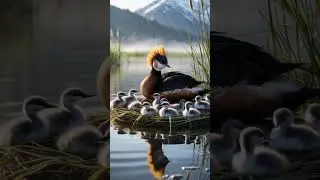 Eared Grebe Nest Looks Like a Floating Crown of Chicks #grebe #birds #wildlife #ducks #nature