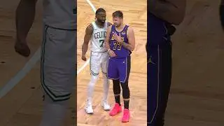Luka banked in the triple and Jaylen had to ask if he called it 🤣🤣