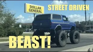Monster FORD BRONCO ON THE STREETS-  Classic Ford Bronco lifted 4x4 MUD TRUCK DAILY DRIVER!