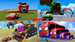 Big & Small Spiderman Car 🆚 Lightning Mcqueen 🆚  MCQUEEN BUS MONSTER - Tiles Hop EDM Rush 🎶 / TIELS