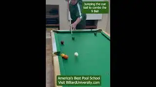 Jump Shot To Pocket The 9 Ball.  Slow Motion #shorts #trickshots #billiard #pool #kickshot #bankshot