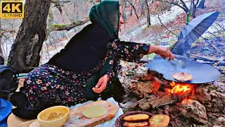 Camping and Cooking in Rainy Weather in Kurdistan [4k] | Baking Traditional Village Breads  🍞