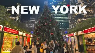NYC Christmas Market 4K NYC Night Walk Christmas ✨ Bryant Park Christmas Tree 2023 to Times Square ✨