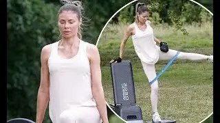 ✅  TOWIE's Chloe Sims sports clingy cream gymwear as she engages in a socially-distanced workout wit