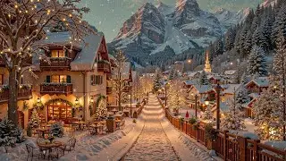 Tranquil Winter Jazz ❄️ Warm Café Lights in a Snowy Mountain Village for Study & Relaxation