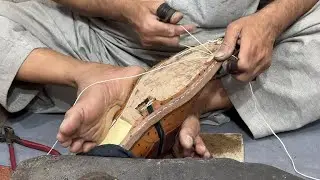 Process of Making HANDMADE Ostrich Leather Boots Start To Finish, Sole Stitching