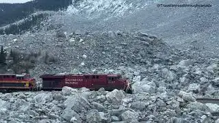 Alberta&rsquo;s Historic Landmark Frank Slide | Calm & Peaceful Train Beneath Wavy Clouds | Crowsnest Pass