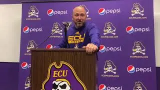 ECU Football Defensive Coordinator Coach Blake Harrell after practice on Cincinnati