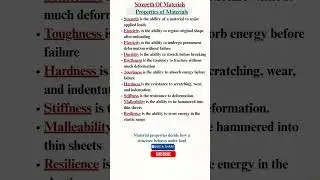 Properties of Materials | Basic Concepts in Strength of Materials #civilengineering  #youtubeshorts