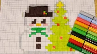 DIY Handmade Drawing Pixel Art | How to draw a cute Snowman | Christmas Draw with me