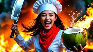 Beautiful Girl Hacking Fresh Coconut on Street Live | Tropical Juice Splash China 🇨🇳