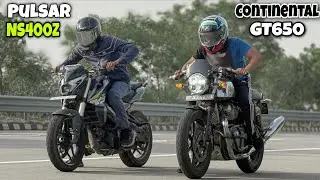 Bajaj Pulsar Ns400z vs Royal Enfield Continental GT650 || Drag Race
