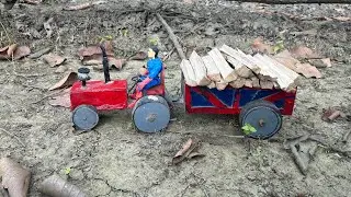 DIY Mini Tractor Mud Test | Pulling Heavy Wood Trolley in Deep Mud