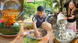 Yummy Crispy Fish | Amazing Pizza in Water Melon Country Style Cook - Cooking with Sros
