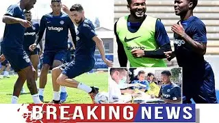 Raheem Sterling takes part in his first Chelsea training session in Los Angeles