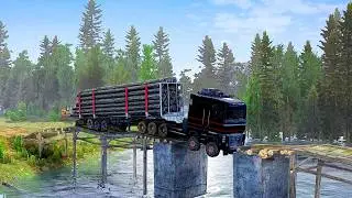 Amazing Moment Renault Logging Truck Crosses Broken Bridge - Spintires MudRunner 2018