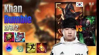 Khan Top Rumble vs Singed lol KR solo rank Full Game 16.4 | 칸 럼블 vs 신지드