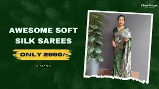 Ep 1115 | Soft Silk Saree W/Full Body Golden Check Design-Digital Print W/Banarasi| Cloud Dzigns