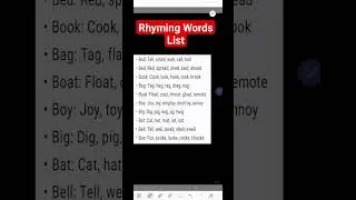 Rhyming Words of ball,bed,book,bag,boat,boy,big,bat,bell and box