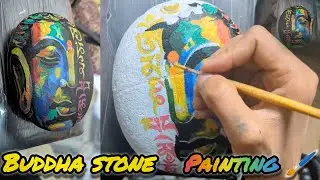 Buddha stone painting||🎨 new acrylic colour work stone #painting #vlog #art 
