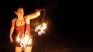 STUNTGIRL Rachel Star Playing With FIRE NUNCHUCKS