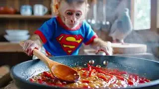 Baby Monkey&rsquo;s Chili Pepper Harvest Adventure on a Red Tractor Monkey Farm Work | ZeZe Monkey Life