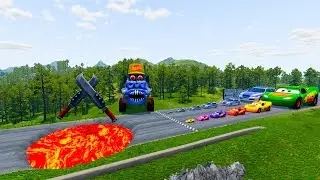 Big & Small McQueen & Police Car vs Zombie Mack, Giant Fire Pit & Speed ​​Bump Race &ndash; BeamNG.drive