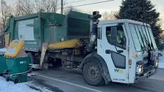 Mack LR Heil Rapid Rail Side Loader Garbage Truck In Action! Waste Management Garbage Truck