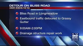 Expect traffic delays on Bliss Road in Longmeadow