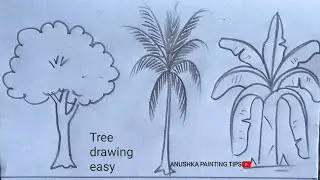 mango tree drawing|| coconut tree drawing|| banana tree drawing||varaity trees drawing