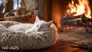 Музыка для снятия тревоги у кошек💖Успокаивающие звуки с фортепианной музыкой и потрескиванием камина