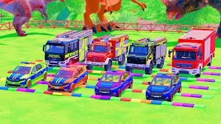 TRANSPORTING POLICE CARS, AMBULANCE, FIRE TRUCK, COLORFUL CARS WITH TRUCK  FARMING SIMULATOR 22! #23
