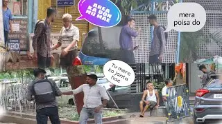 Money snatching social experiment. funny reaction video on public. pickup money on road