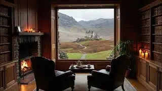 Scottish Library Ambience – Cozy Fireplace & Celtic Music for Reading, Relaxation, and Sleep