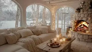 Warm Fireplace & Soft Piano ❄️🔥 Quiet Winter Ambience with Snowfall for Relax & Work