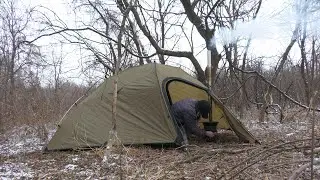 Winter Hot tent  Solo Camping and Steak Cooking
