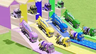 Garage with Colors - ALL MIXER TRUCK WITH DOUBLE FLATBED TRAILER TRUCK IVOCE, IZUSU