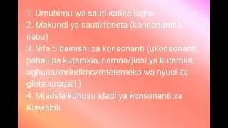 Konsonanti na irabu za Kiswahili//consonants and vowels (summarized)