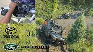 Land rover defender 110 & Toyota Land Cruiser J40 - CONVOY | Snow Runner | Logitech G923 gameplay